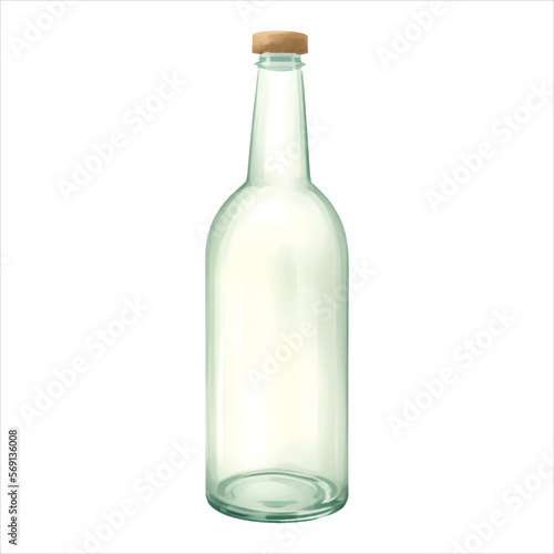 Empty Bottle Isolated Detailed Hand Drawn Painting Illustration