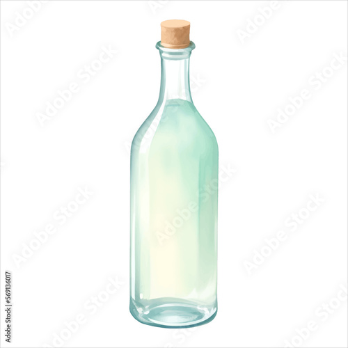 Empty Bottle Isolated Detailed Hand Drawn Painting Illustration