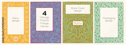 Vintage floral and foliage frames, ideal for book cover design, wedding card, menu design and label graphics.