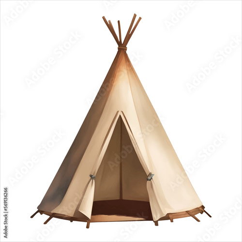 Indian Tent Teepee Isolated Detailed Hand Drawn Painting Illustration
