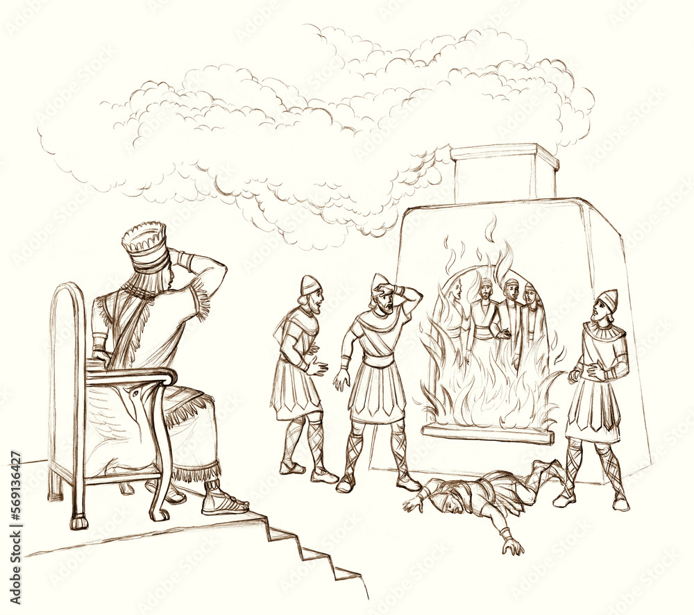 Pencil drawing. King Nebuchadnezzar ordered Shadrach, Meshach and Abednego to be thrown into the furnace Pencil drawing. King Nebuchadnezzar ordered Shadrach, Meshach and Abednego to be thrown into the furnace