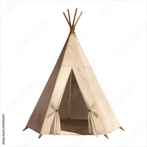 Indian Tent Teepee Isolated Detailed Hand Drawn Painting Illustration © Reytr