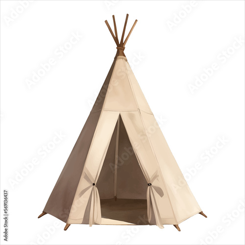 Indian Tent Teepee Isolated Detailed Hand Drawn Painting Illustration