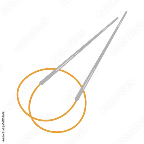 Vector metal circular needles. Cozy crafting hobby. Knitting. Knitting needles in flat design.