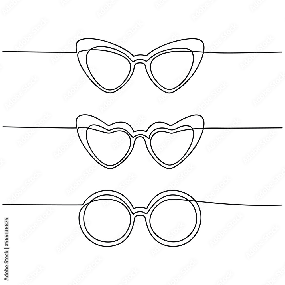 Set of sunglasses vector one line continuous drawing illustration. Cat