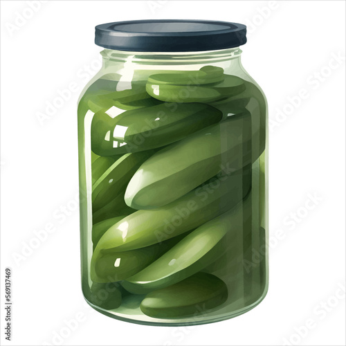 Cucumber Pickle in Jar Isolated Detailed Hand Drawn Painting Illustration