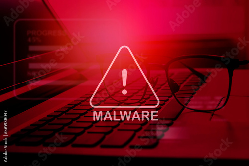 Malware attack virus alert , malicious software infection , cyber security awareness 