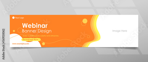 Yellow Orange Colored Orange Background Right Wave Shape Flat Design Banner Template