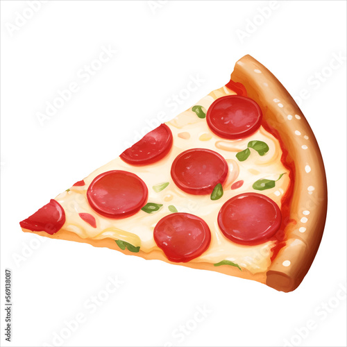 Pepperoni Cheese Pizza Slice Isolated Detailed Hand Drawn Painting Illustration