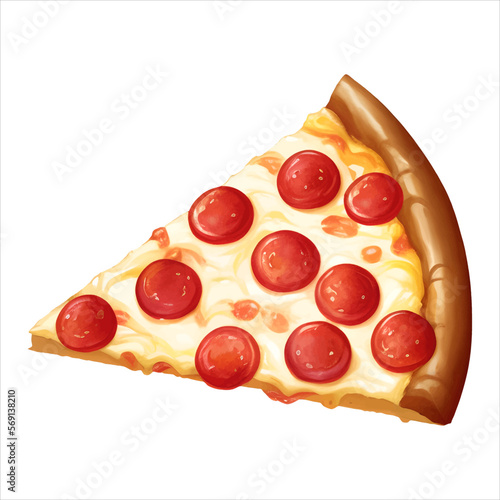 Pepperoni Cheese Pizza Slice Isolated Detailed Hand Drawn Painting Illustration