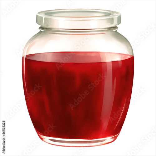 Strawberry Jam in Jar Isolated Detailed Hand Drawn Painting Illustration