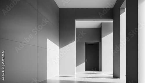 Modern gray concrete empty hallway  office building. Generative Ai