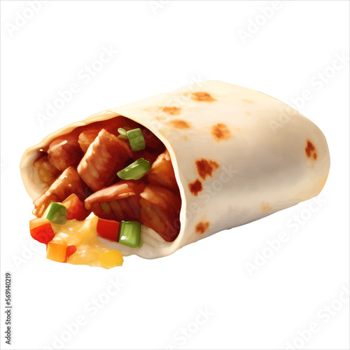 Burrito Tortilla Wrap Isolated Detailed Hand Drawn Realistic Illustration