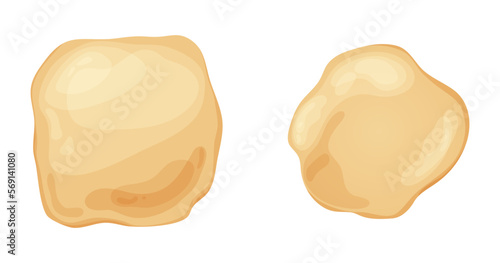 Fresh raw dough for bakind. Homemade tasty bread. Cartoon of wooden kitchen rolling pin. Vector illustration for menu, cafe, restaurant
