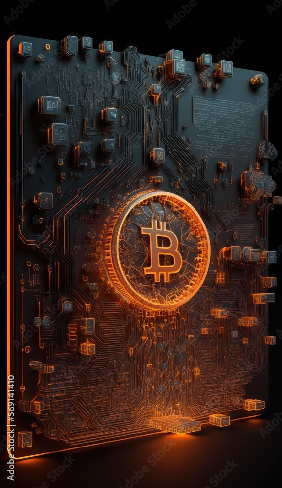 A simple logo of a bitcoin token with a light background, high quality, 3d render. Generative AI.