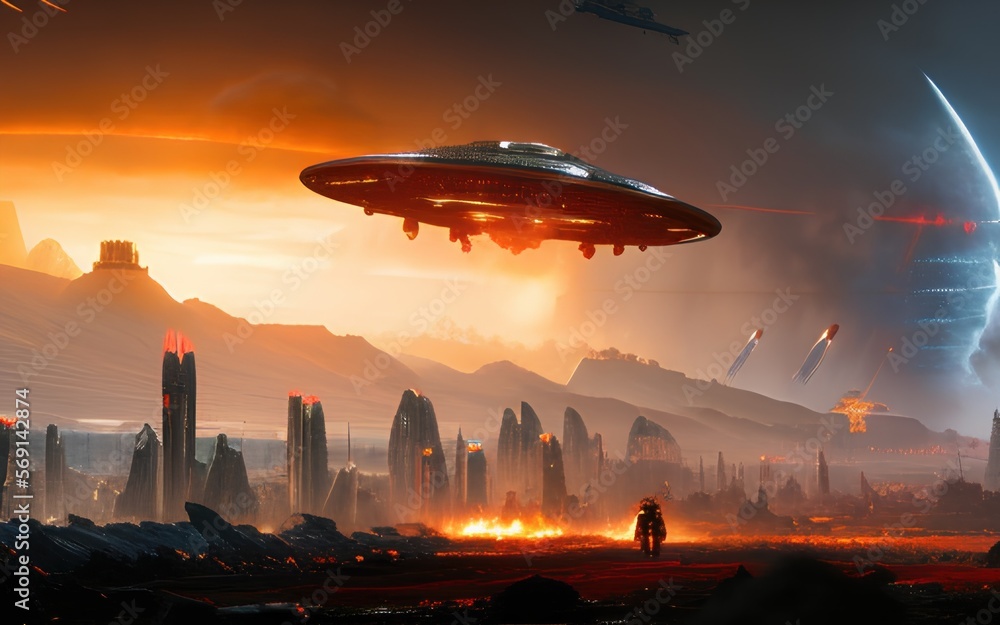 Aliens taking over Earth - HD Wallpaper - Generative AI Stock