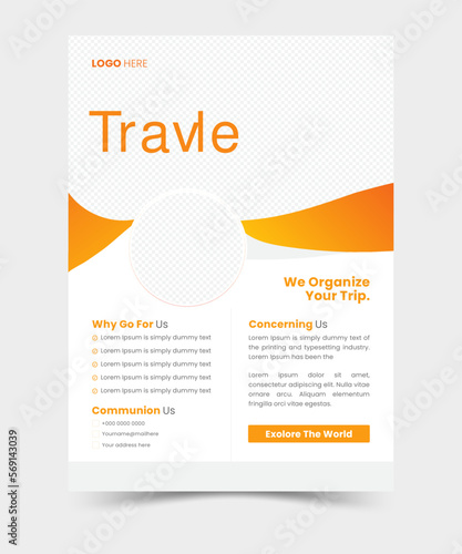Travel Flyer,Vector paint brush clipping masks for flyer, presentation, brochure, banner, poster design. City blur background.