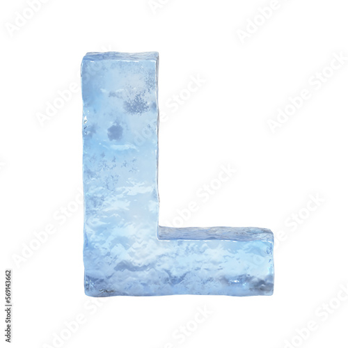Ice font 3d rendering, letter L