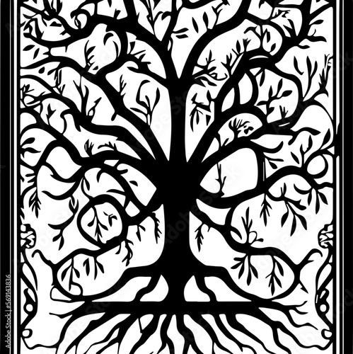 An abstract transparent outline of an art nouveau style tree design element. Vectorized from an ai generation.