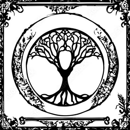 An abstract transparent outline of an art nouveau style tree design element. Vectorized from an ai generation.
