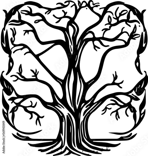 An abstract transparent outline of an art nouveau style tree design element. Vectorized from an ai generation.