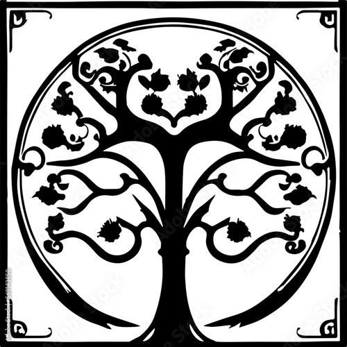 An abstract transparent outline of an art nouveau style tree design element. Vectorized from an ai generation.