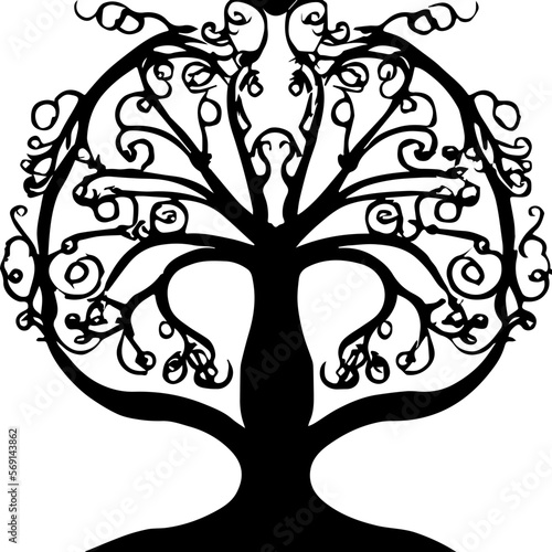An abstract transparent outline of an art nouveau style tree design element. Vectorized from an ai generation.