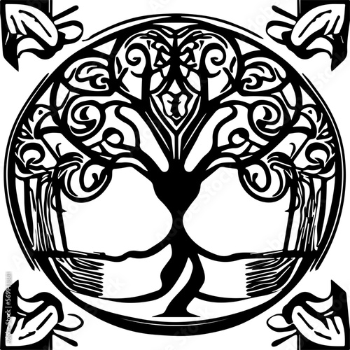 An abstract transparent outline of an art nouveau style tree design element. Vectorized from an ai generation.