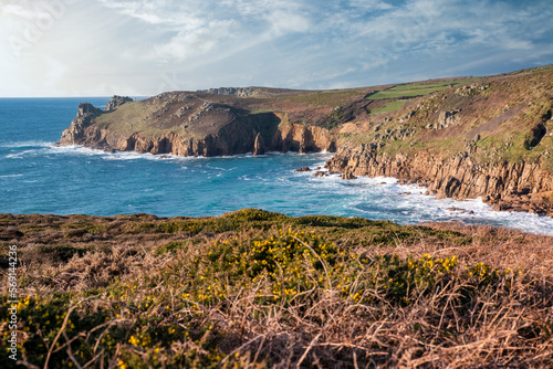 Sunset view over Lands End cliffs, Cornwall
