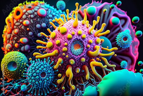 Germes, microbes et virus amusants et colorés - Générative IA photo