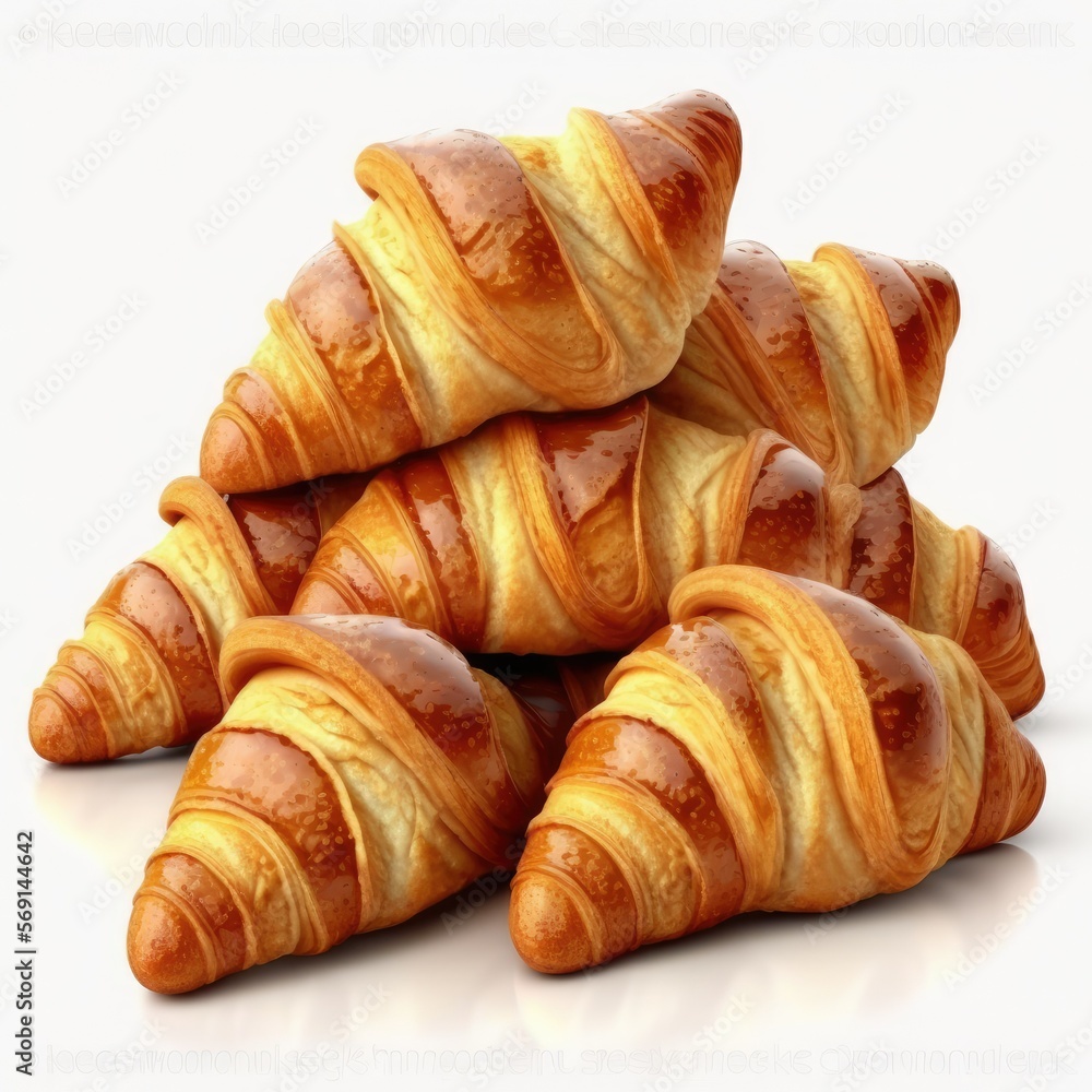 Croissants isolated on white background. Generative AI illustration.