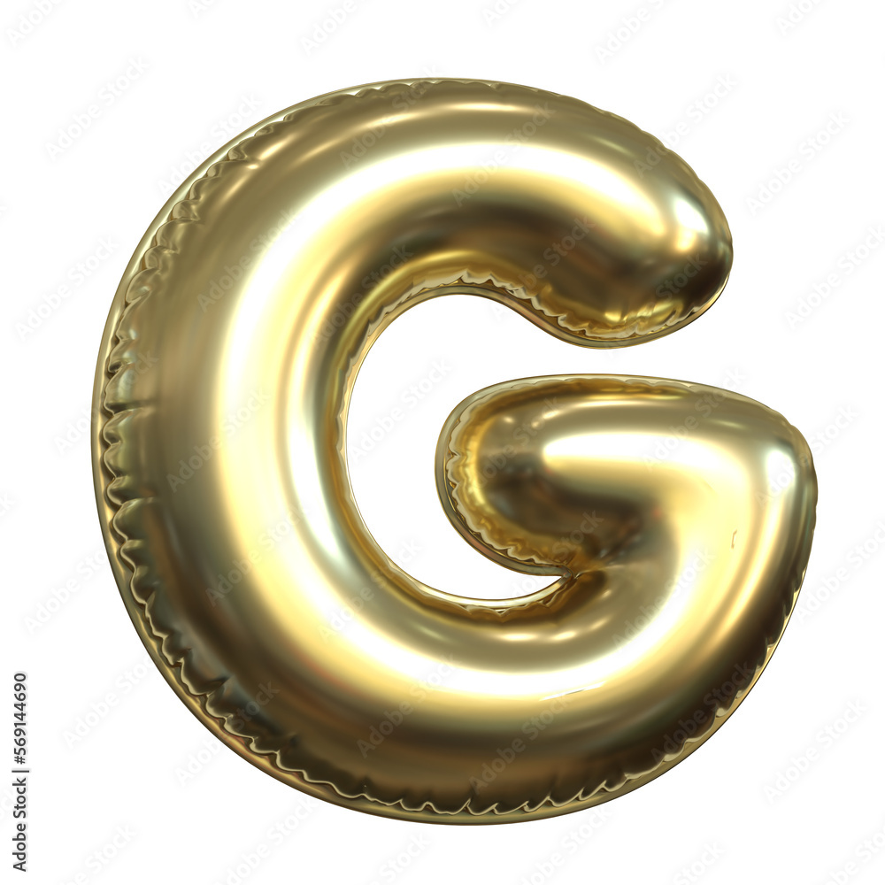 Gold metallic balloon font 3d rendering, letter G Gold metallic balloon font 3d rendering, letter G