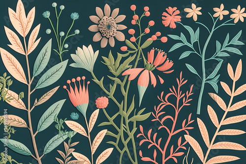 Arri  re plan avec motif floral  papier peint nature  avec fleurs et feuilles - G  n  rative IA