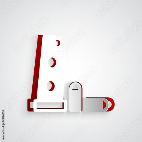 Paper cut Gun magazine and bullets icon isolated on grey background. Paper art style. Vector