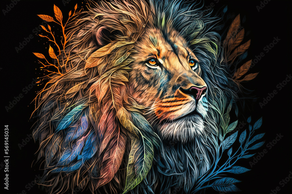 Illustration artistique d'un lion - Générative IA