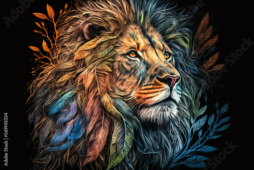 Illustration artistique d un lion - G  n  rative IA