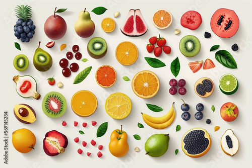 Assortiment de fruit sur fond blanc - Générative IA © Concept Photo Studio