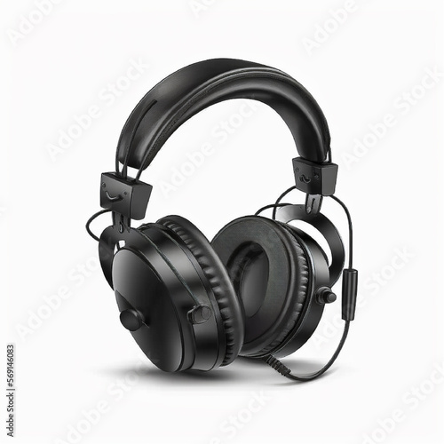 black gaming headphone isolated on white background. Generative ai
