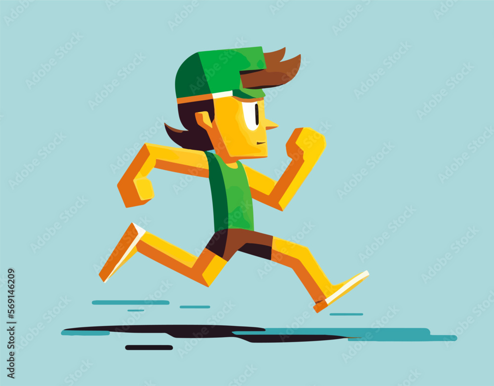 Cute cartoon character exercising by running with a cap on. Cute cartoon character exercising by running with a cap on.