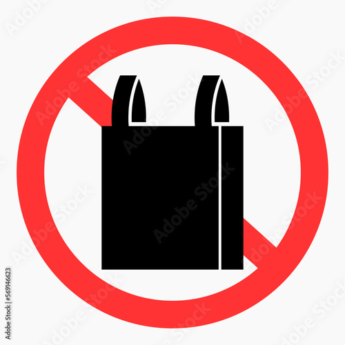 No shopping icon. Shopping ban. Do not use bags. Do not use disposable bags. No plastic bags. Vector icon.