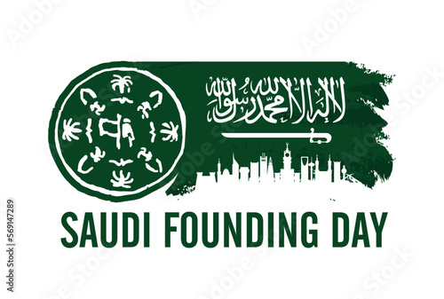 Saudi Founding Day. 22nd February (Arabic text translation: The Saudi Foundation Day 1727). Vector illustration.