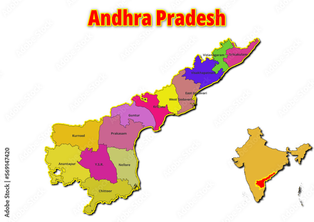 Map of Andhra Pradesh State with names of regions. Vector illustration 
