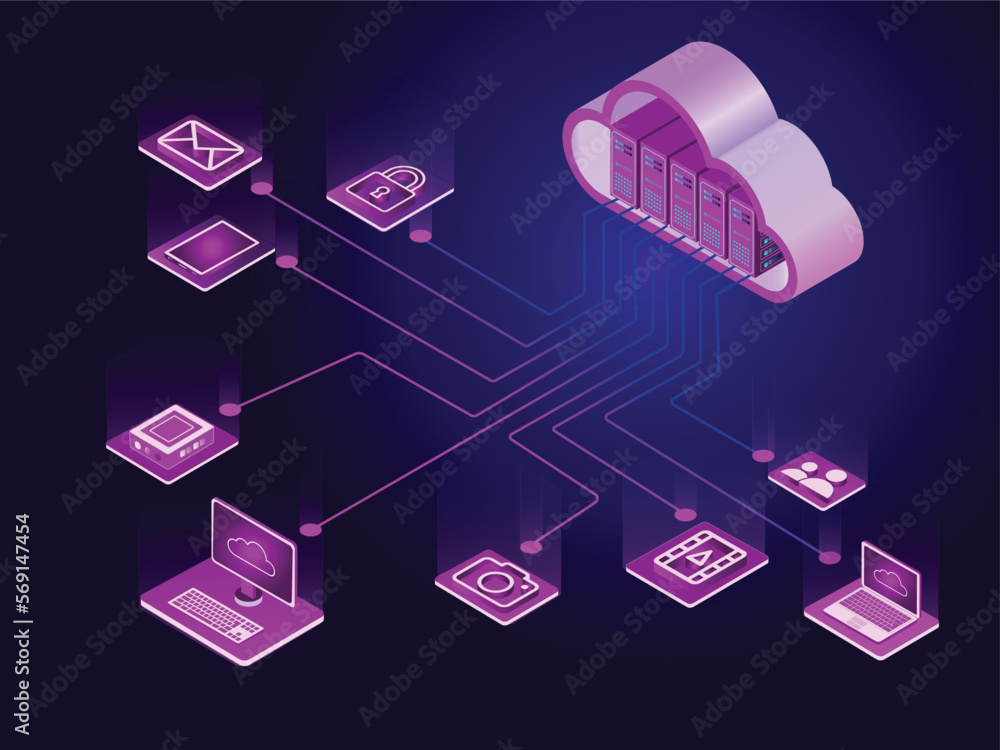 Isometric cloud computing storage technology and networking vector ...