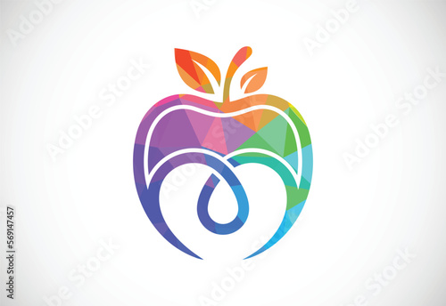 Low poly style apple and heart logo sign symbol in flat style on white background