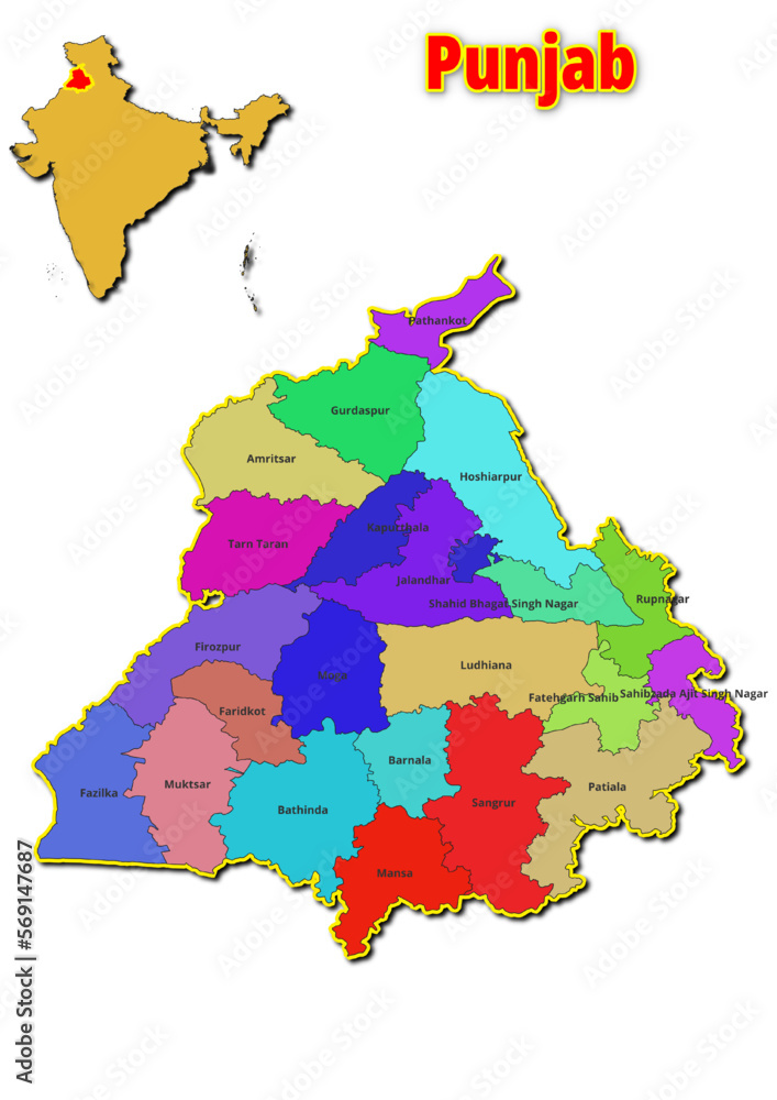 Map of Punjab State with names of regions. Vector illustration of ...