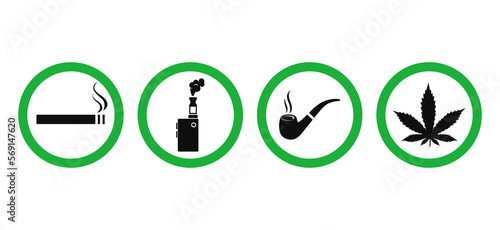 Smoking zone sign. Drugs area. Vaping area. Smoking area sign icon symbol