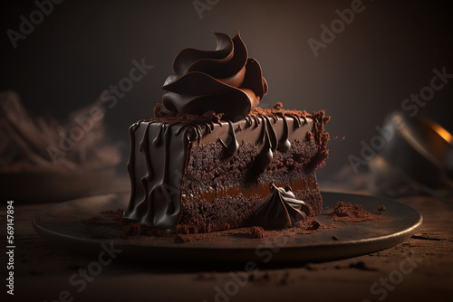 A slice of chocolate mud cake generative AI