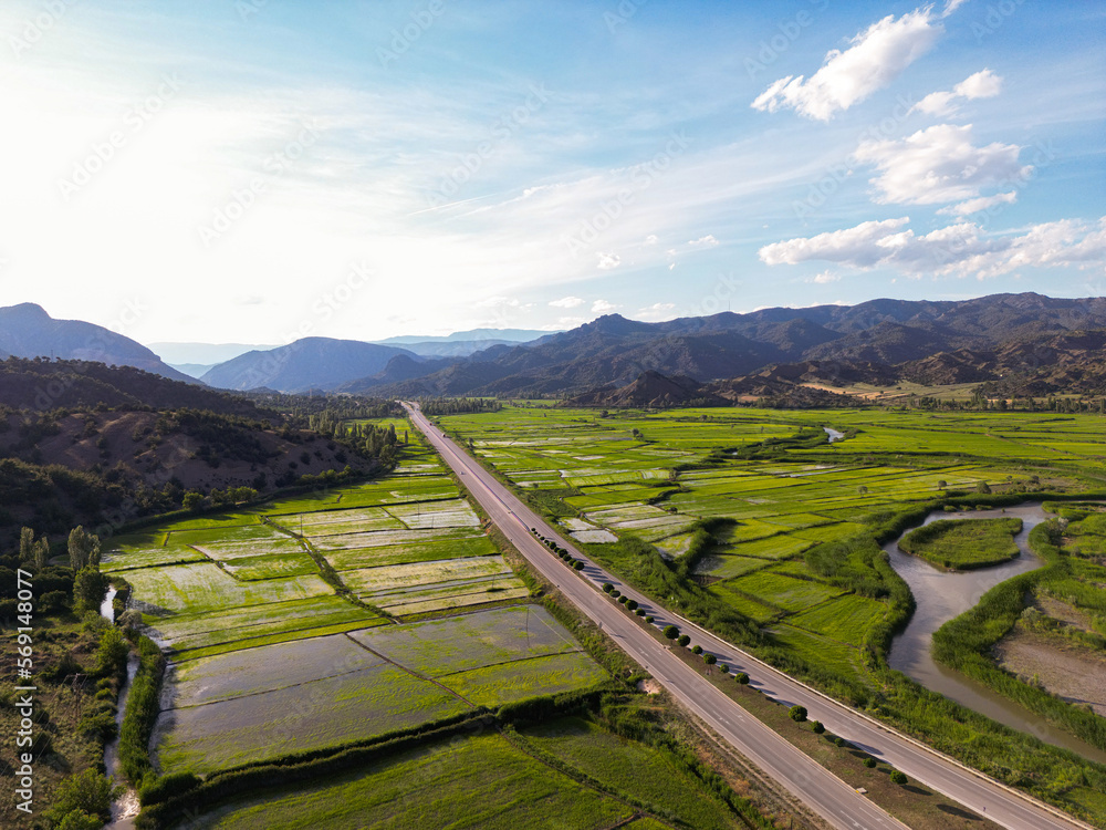 Luftbild Türkei Reisfelder Berge 