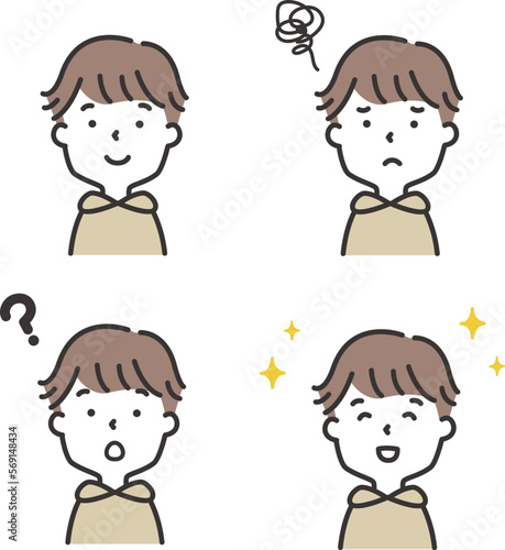 若い男の子の表情リアクションセット