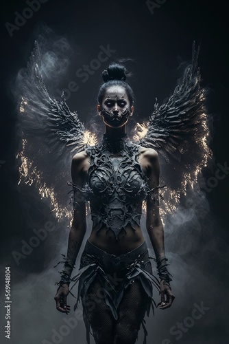 Dark black horror angel. modern sculpture. Designed using generative ai